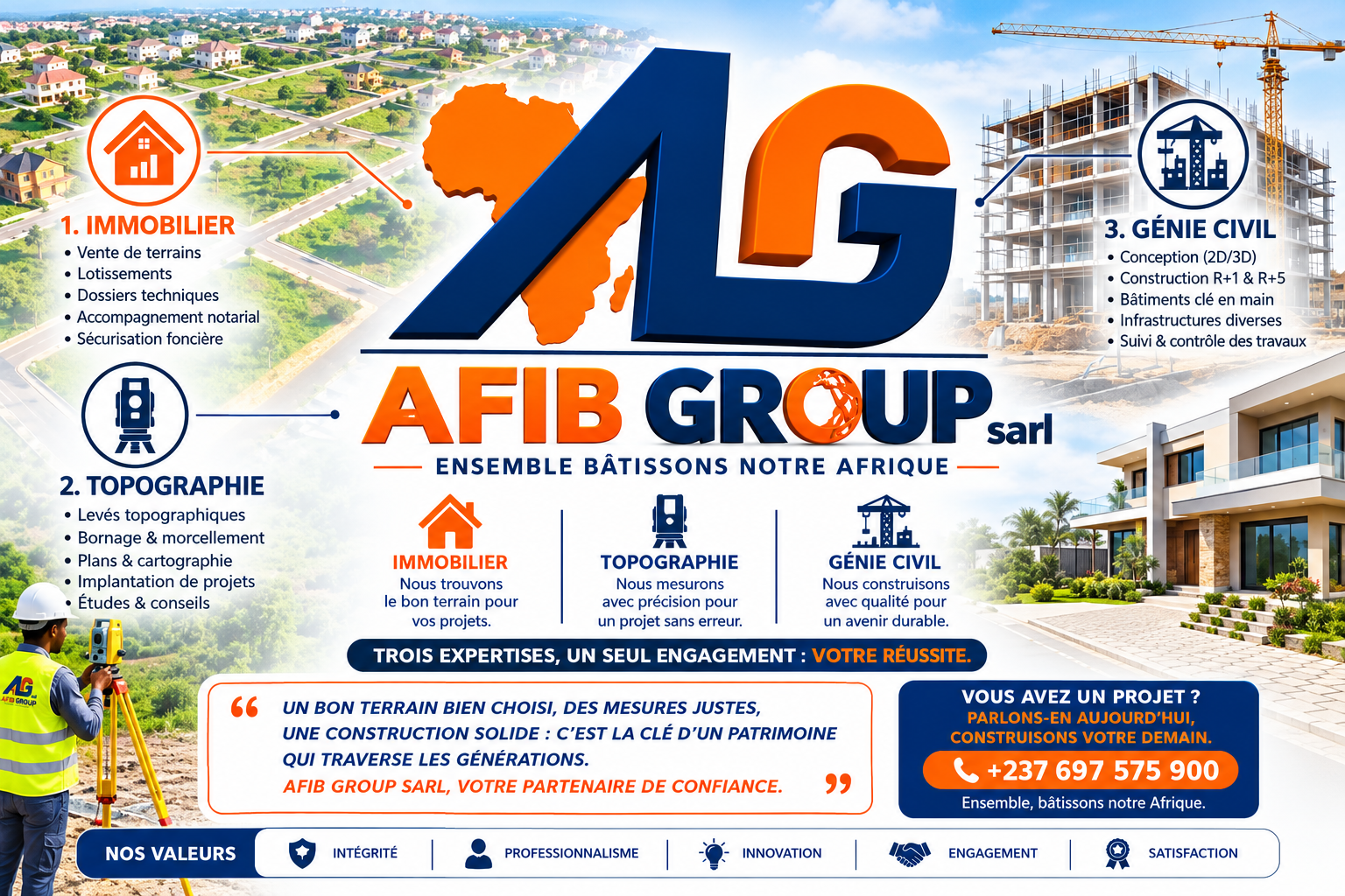 AFIB GROUP SARL — Immobilier, Topographie, Génie civil — Ensemble bâtissons notre Afrique